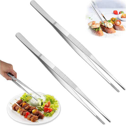 YARNOW Kitchen Culinary Offset Tweezer Tongs, 2PCS Stainless Steel Offset Tweezer Chef Plating Tongs Tweezers for plating small and delicate foods, 14cm+ 20cm